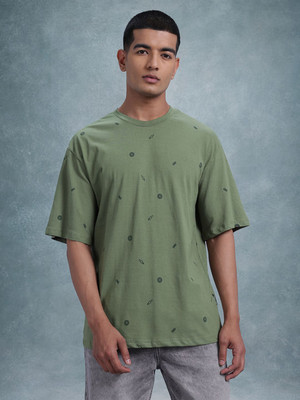 Roadster Printed Men Round Neck Green T-Shirt