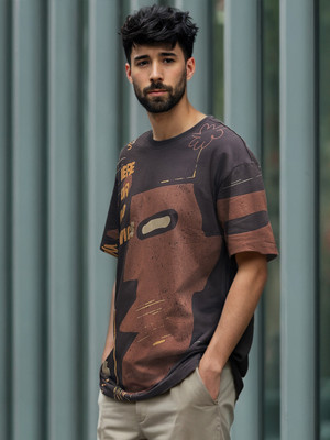 WROGN Printed Men Round Neck Brown T-Shirt