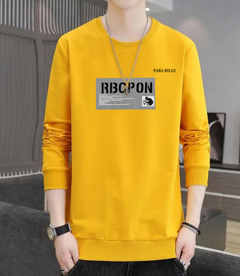MOON IN Typography Men Round Neck Yellow T-Shirt