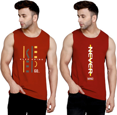 SLOWLORIS Printed Men Round Neck Maroon T-Shirt