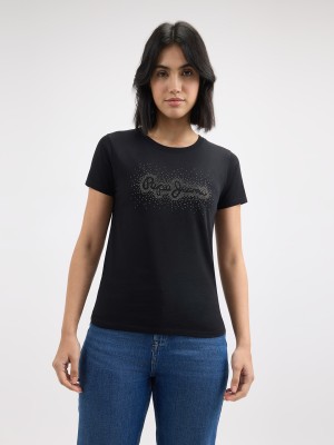 Pepe Jeans Printed Women Round Neck Black T-Shirt