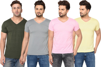 JB Jangoboy Solid Men V Neck Multicolor T-Shirt