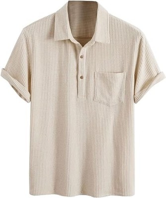 ColorChakra Striped Men Polo Neck White T-Shirt