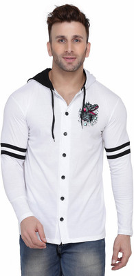 Money Leaf Solid Men Hooded Neck White T-Shirt