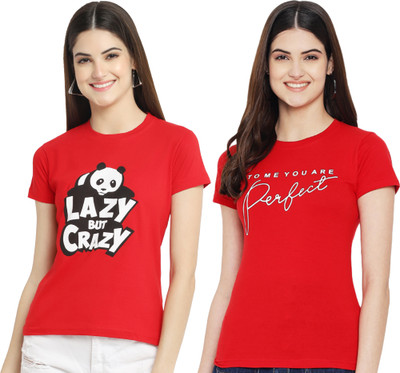 Tromko Printed Women Round Neck Red T-Shirt