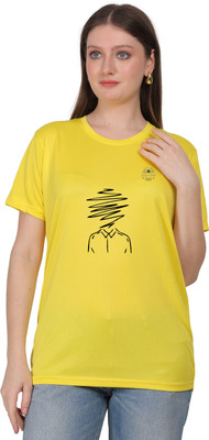 SOLBLOOMS Graphic Print Women Round Neck Yellow T-Shirt