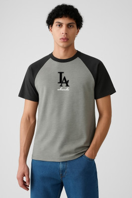 ALMUDA Colorblock Men Round Neck Black, Grey T-Shirt