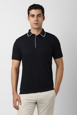 VAN HEUSEN Solid Men Polo Neck Dark Blue T-Shirt