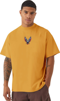QOWL Printed Men Round Neck Yellow T-Shirt