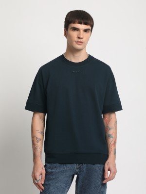 THE BEAR HOUSE Solid Men Round Neck Blue T-Shirt