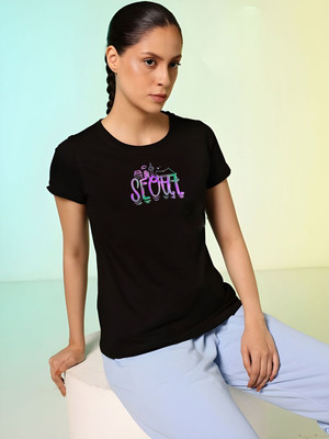SZN Graphic Print Women Round Neck Black T-Shirt