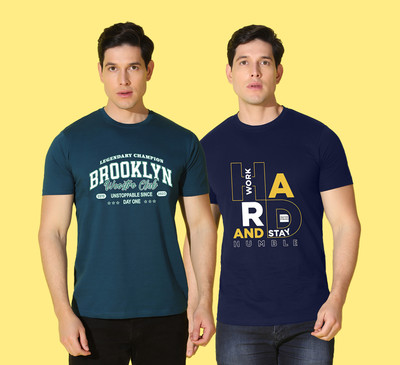 WOOSTRO Typography Men Round Neck Dark Blue, Blue T-Shirt