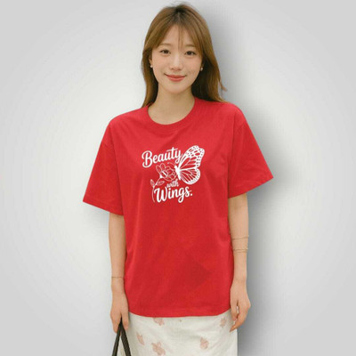 Stylicity Printed Women Round Neck Red T-Shirt