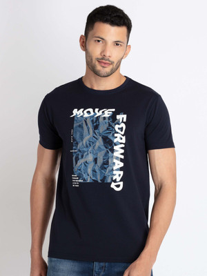 Status Quo Printed, Typography Men Round Neck Navy Blue T-Shirt