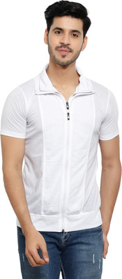 Adorbs Trend Solid Men Polo Neck White T-Shirt