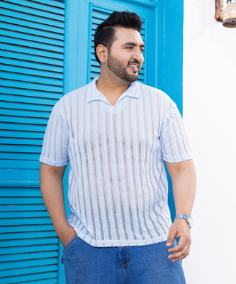 Instafab Plus Self Design Men Polo Neck Blue T-Shirt