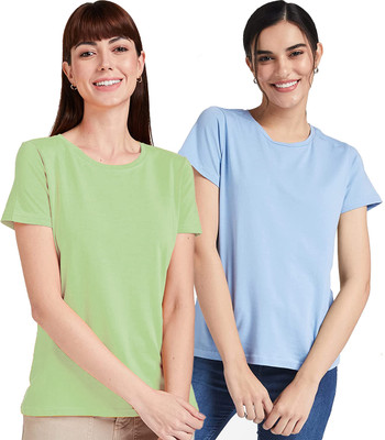 Leafoo Solid Women Round Neck Multicolor T-Shirt