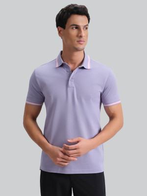 XYXX Solid Men Polo Neck Purple T-Shirt