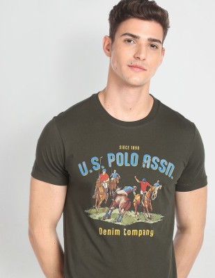 U.S. POLO ASSN. Printed, Typography Men Round Neck Green T-Shirt