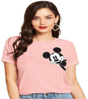 SAHAL Printed Women Round Neck Pink T-Shirt