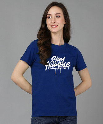 Adyavastram Typography Women Round Neck Blue T-Shirt