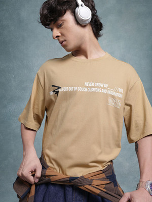 Roadster Printed Men Round Neck Brown T-Shirt