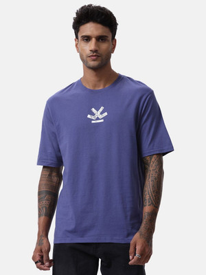 WROGN Printed Men Round Neck Blue T-Shirt