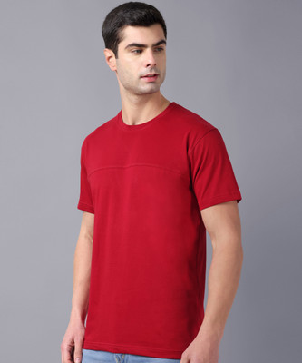 METRONAUT Solid Men Round Neck Maroon T-Shirt