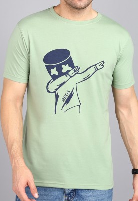 3BROS Graphic Print Men Round Neck Light Green T-Shirt
