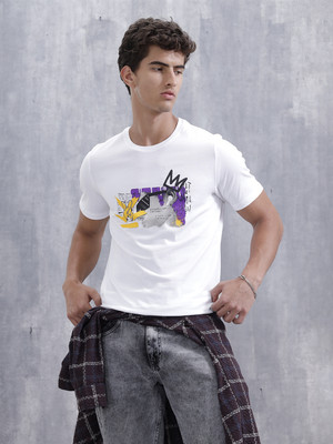 WROGN Solid Men Crew Neck White T-Shirt