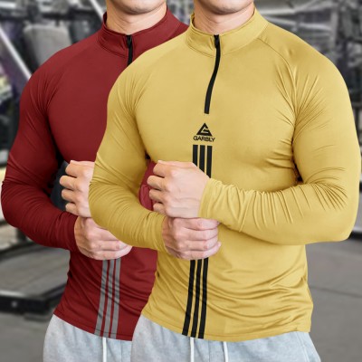 GARBLY Solid Men Henley Neck Yellow T-Shirt