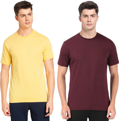 JOCKEY Solid Men Round Neck Yellow, Maroon T-Shirt