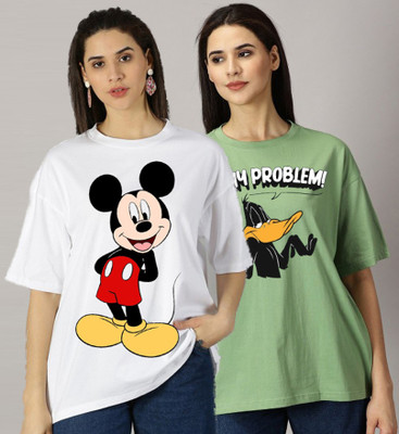 DISNEY by DreamBe Printed Women Round Neck Multicolor T-Shirt