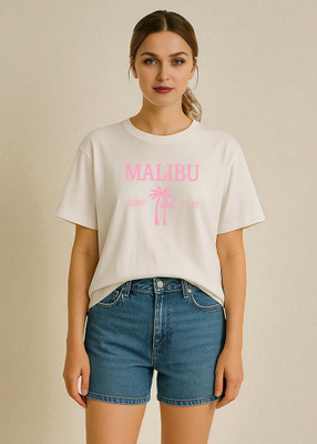 Elvia Printed Women Round Neck White T-Shirt