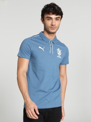 PUMA Typography, Printed Men Polo Neck Blue T-Shirt