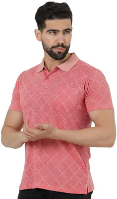 COLORTRAIT Geometric Print Men Polo Neck Pink T-Shirt