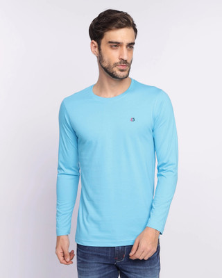 BERRYBLUES Solid Men Round Neck Light Blue T-Shirt