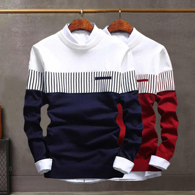 Try This Colorblock Men Round Neck Blue, Maroon T-Shirt