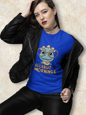 PD CLORI Printed Women Round Neck Blue T-Shirt