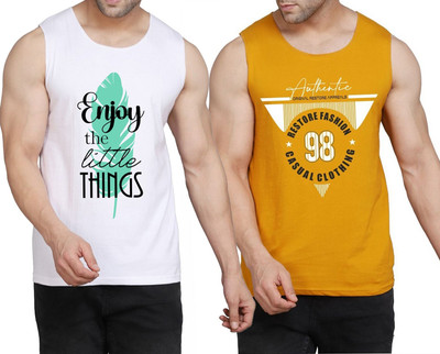 WOOSTRO Printed Men Scoop Neck White, Yellow T-Shirt