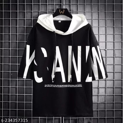 SM SHAYAM CREATION Printed Men Hooded Neck Black T-Shirt