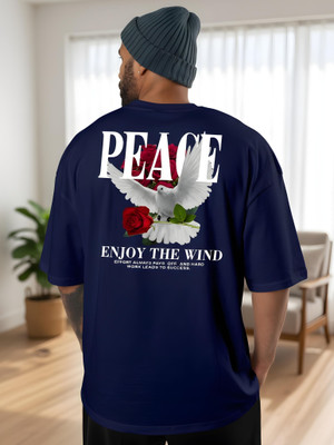 annnackel Graphic Print Men Round Neck Navy Blue T-Shirt