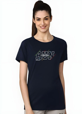 SZN Graphic Print Women Round Neck Dark Blue T-Shirt