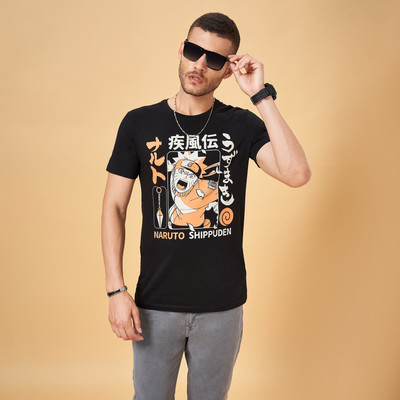 SF Jeans by Pantaloons Printed, Typography Men Round Neck Black T-Shirt