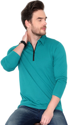 Moordale Solid Men Polo Neck Dark Blue T-Shirt