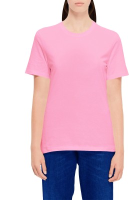 Stillvoll Solid Women Round Neck Pink T-Shirt