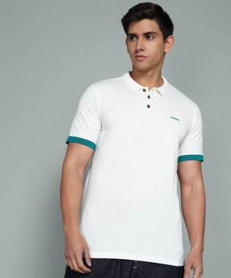 WROGN Solid Men Polo Neck White T-Shirt