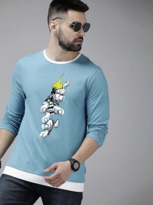 YUVAA TRENDZ Printed Men Round Neck Light Blue T-Shirt