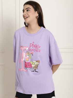 Fabflee Printed Women Round Neck Purple T-Shirt