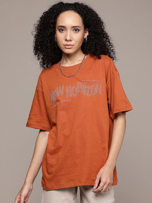 Roadster Printed Women Round Neck Red T-Shirt